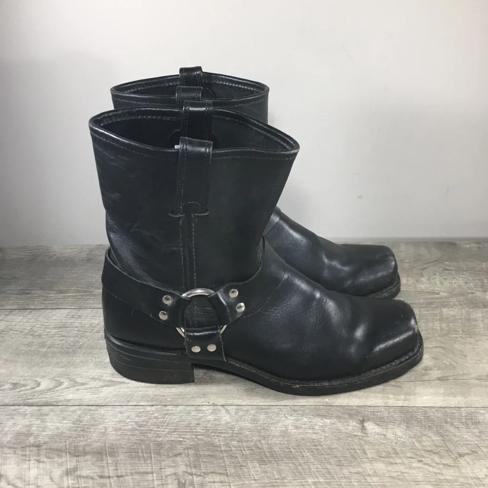 Mens Frye 87400 Black Engineer 8R Harness Motorcycle Leather Slip On Boots 12 M